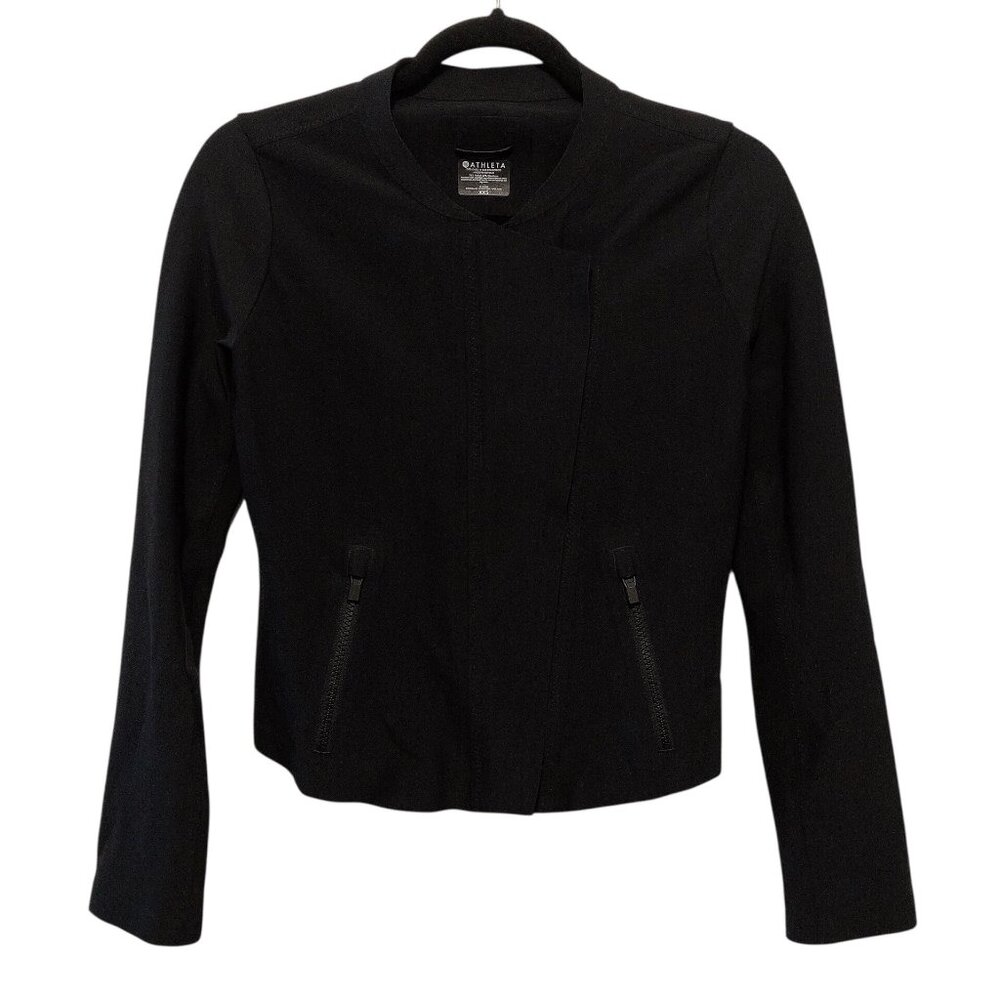 Athleta Solid Black Collarless Long Sleeve Double… - image 1